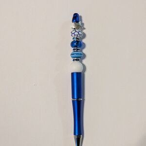 Blue Beaded Ballpoint Pen with White Accents